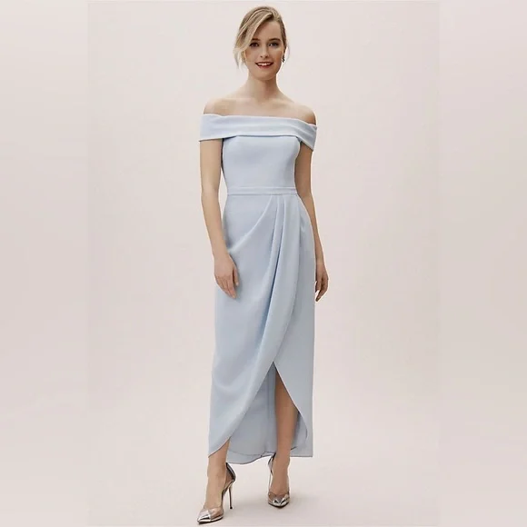 BHLDN | Dresses | Anthropologie Bhldn Blue Asymmetrical Wrap Gown | Poshmark